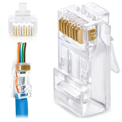 SE® CAT 6a Pass-Through RJ45 Connector With Zigzag Holes, UTP, Gold-Plated, 23AWG Ethernet Cable